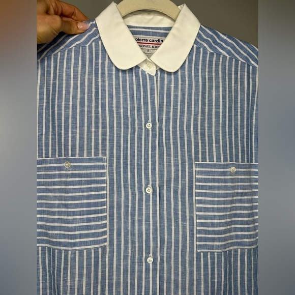 Pierre Cardin Pour Paul & Joe Women Linen Shirt Dress - Striped Button Up - Picture 6 of 6